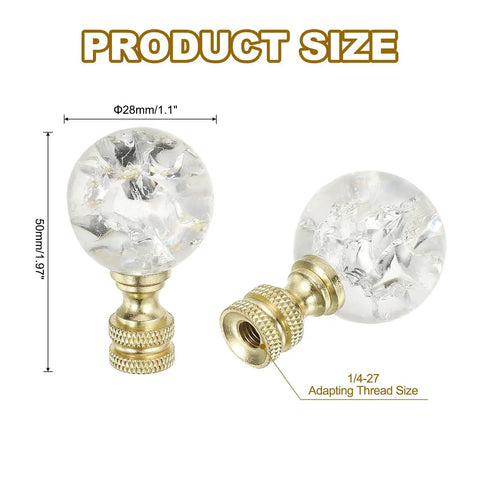 Crystal Ball Lamp Finial Cap For Lampshade Harp Top 1/4-27 Thread Gold Tone Metal Knob Screw Cap With Dope Clear Crackle Crystal