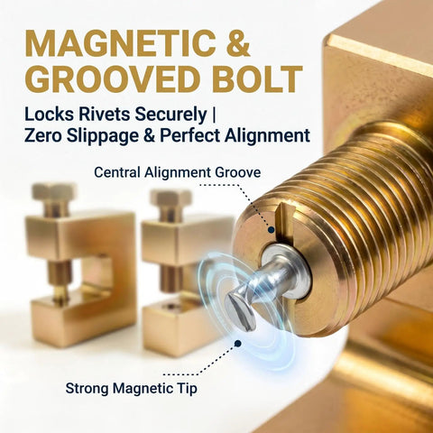 Ultimate Spr Tool Combo Kit With Magnetic Grooved Bolt For Self Piercing Rivet Extraction And Insertion Perfect For Auto Repair Pros Who Need Fast Accurate Rivet Swap On Any Car Or Truck Project Today, magnetic bolt close-up