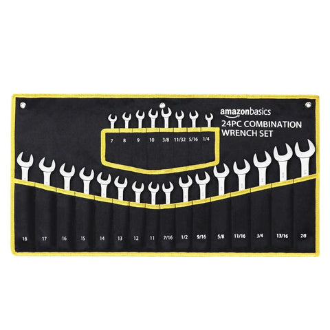 Combination Metric And SAE Wrench Set 24 Piece Portable With Drop Forged Chrome Wrenches In Nylon Roll Up Case Built Beefy