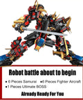 12 In 1 Transforming Mecha Robot Building Set For Adults And Kids with assembled mech warrior in action pose