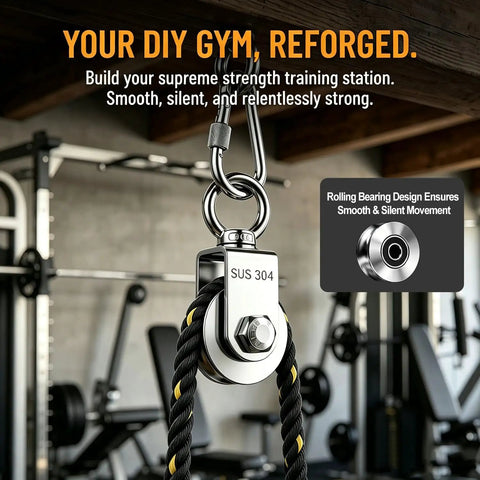 2 Pack Ball Roller Pulleys With 304 Stainless Steel Swivel Blocks For Lifting Quiet Jam Free Operation UGroove Wire Rope Pulleys 661 Lbs SWL And 1100 Lbs Breaking Strength Includes 2 Spring Snap Hooks, SUS 304 pulley in home gym