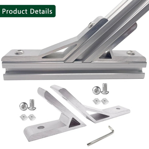 Close-up of 2020 Aluminum Extrusion Kit featuring M5 T slot nuts, screws, wrench, and corner brackets for sturdy assembly.