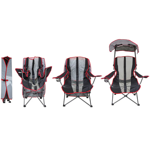 Foldable Canopy Chair With Retractable Sun Shade For Camping, Tailgating, And Outdoor Events, showcasing setup stages