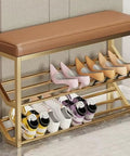 Industrial 2 Tier Shoe Rack Bench With Seat And Brown Entryway Organizer Stand Metal Shoe Storage Shelves For Shoes