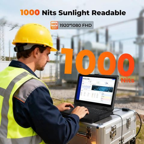 Built Like A Tank 15.6 Inch Rugged Laptop Running Windows 11 Pro Powered By Intel Core I5 1235U with 1000 Nits sunlight readable display.