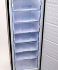 Spacious Upright Freezer Deep Freeze 11 Cubic Feet Stainless Steel Cabinet with pull-out drawer compartments for easy organization.