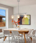 Brushed Nickel Glass Pendant Lighting Over Island Three Light Modern Kitchen Pendant With Glass Shade in dining room