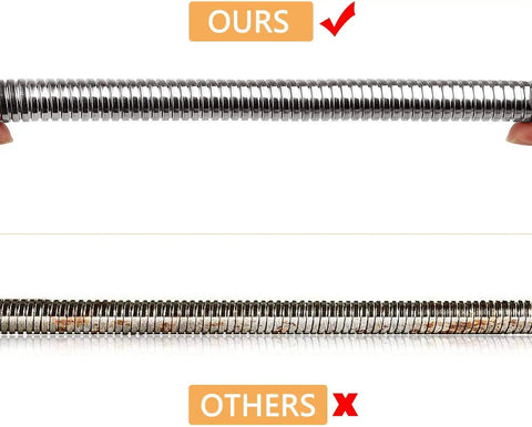 Comparison image of 44 Inch Stainless Steel Pre Rinse Sprayer Hose Replacement Kit showing superior quality against another product.