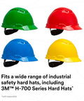 Cap Style Ear Muffs With Hard Hat Clip On X2P3E attached to colorful hard hats for construction manufacturing use