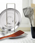 Heavy Duty Stainless Steel Pot Lid Holder And Integrated Spoon Rest Multipurpose Kitchen Utensil Caddy with wooden spoon