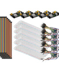 DIY Breadboard Kit With Power Supply Module And 65 Jumper Wires 40 Pin 20 Cm Leads Pro Grade Prototyping For 3.3V And 5V Electronics Starter Friendly For Class Lab Or Home Projects Portable And Easy To Use, breadboards and jumper wires arranged