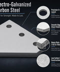 8 Pack 5-Hole Corner Gusset Plate For 1-5/8 Inch Strut Channel, electro-galvanized carbon steel, showcasing precision holes.