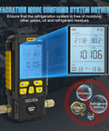 Digital Vacuum Gauge For HVAC With Leak Test And Evacuation Mode, 0-2000 mbar Range, Auto Evacuation For Moisture Removal, Real-Time Delta P Tracking, Four-Unit Display For Quick Pressure Checks in black and yellow
