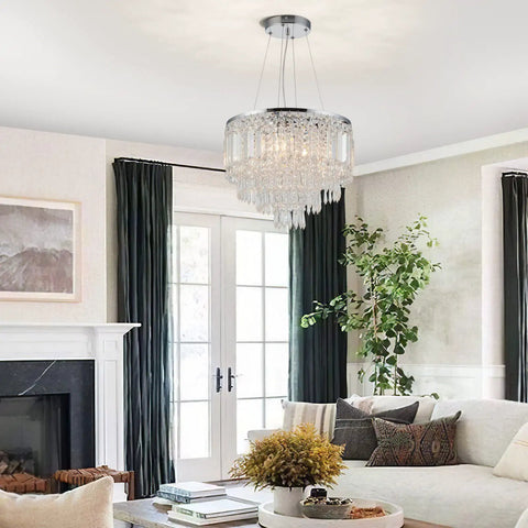 Five Light Crystal Chandelier Pendant Ceiling Light Fifteen Point Seven Inch Modern Glam For Dining Room