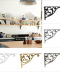 8 Inch Heavy Duty Antique Brass Shelf Brackets Set Of 4 Victorian Baroque Style on kitchen wall with decorative items