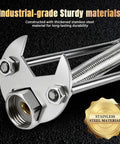 Under Sink Basin Wrench Tool With Seven Interchangeable Heads Pro Grade Plumbing Wrench showing stainless steel material