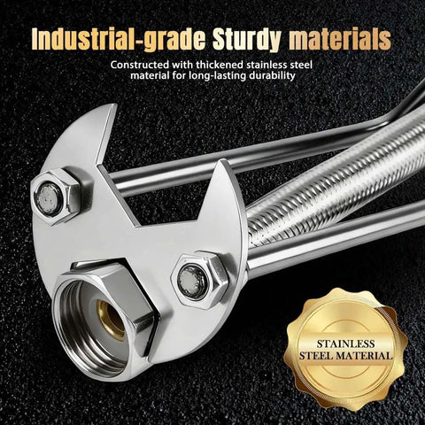 Under Sink Basin Wrench Tool With Seven Interchangeable Heads Pro Grade Plumbing Wrench showing stainless steel material