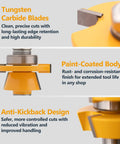 Killer Cut Shaker Cabinet Door Rail And Stile Router Bit Set Two Piece Kit with tungsten carbide blades and anti-kickback design.