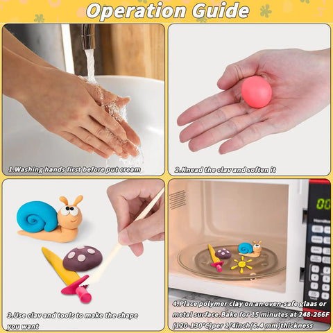 Instructions for using Colorful Polymer Clay Starter Kit With 120 Bright Colors Oven Baked Non Sticky Modeling Clay.