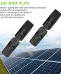 40 Pieces MC4 Solar Panel Connectors Kit With Two Assembly Spanners IP67 Waterproof MC4 Male And Female Cable Connectors 1000V PV System Wiring For Solar Panels, showing connectors over solar panels.