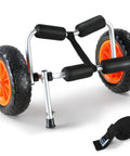 Foldable Aluminum Kayak Cart With 250 Lb Load Capacity And 10 Inch Solid Wheel Dolly for kayaks, with strap shown