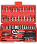 46 Piece Socket Ratchet Wrench Set One Quarter Inch Drive With Metric Sockets And Screwdriver Bit Set Extension Bar And Storage Case For Car Repair And Home DIY