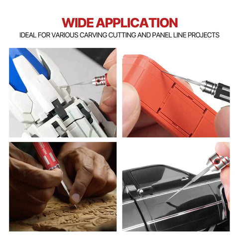 Top Shelf Scribe Tool Set Featuring Seven Durable Steel Blades Ranging From.1 To 2.0mm and ergonomic grip used for cutting detail on model kits.
