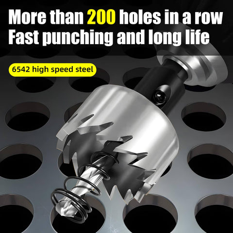 Five-piece high-speed steel hole saw set, 16–25 mm (5/8–1 in), with center pilot and spring.