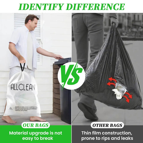 Comparison of 15 Gallon Tall Kitchen Trash Bags With Beefy Drawstring Handles Two Layer Thick Extra Strong vs other bags
