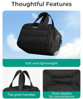 Ultra Lightweight Puffy Travel Toiletry Bag with handle in soft Taslan fabric, black color showing top grab handles and zippers