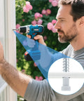 Man using a drill on a window while installing 14 Pack Aluminum Window Screen Plunger Latches With Cap Pins And Springs.