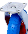 Set Of 2 Heavy Duty 8 Inch Swivel Caster Wheels Featuring Grippier Rubber Tires And Silky Smooth Ball Bearings 220 Lb Capacity Each 5 8 Inch Bore built tight for rock solid furniture in blue swivel caster wheel close-up.
