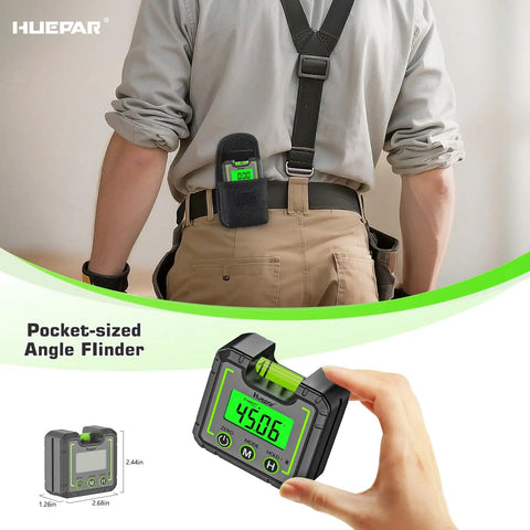 Heavy Duty Digital Angle Level And Inclinometer With Rock Solid Magnet Base And Bright Lcd Screen, pocket-sized for easy use.