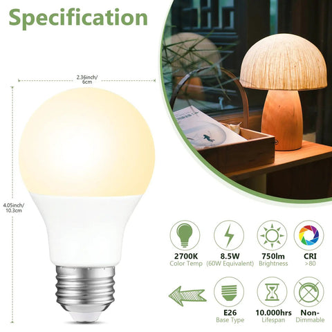 Specification of 60 Watt Equivalent A19 Led Light Bulbs 2700K Soft White Non Dimmable 9W Energy Saver with E26 Medium Base