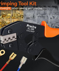 Workhorse Ratcheting Wire Crimping Tool With AWG 22 To 14 Carbide Jaws And Solid Grip for crimping electrical connectors.