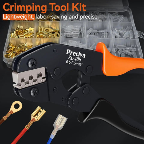 Workhorse Ratcheting Wire Crimping Tool With AWG 22 To 14 Carbide Jaws And Solid Grip for crimping electrical connectors.