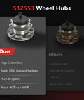 Comparison of two rear wheel bearing hub assemblies, highlighting high carbon steel quality and OEM standard hardness for our product.