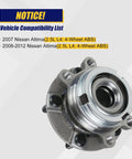 Front Wheel Bearing And Hub Assembly 513294 For Nissan Altima 2007 2008 2009 2010 2011 2012 2.5L Four Wheel ABS 29 Spline 5 Lug Bolts Encoder Included