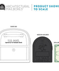 Oasis 360 Post Mounted Mailbox White, Heavy Duty Steel Build, product scale comparison with dollar bill and medium mailbox.