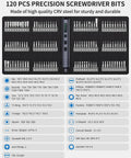 Mini Electric Screwdriver Set 140-In-1 with 120 CRV steel bits and precision driver displayed on foam insert