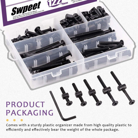 120 Piece Crib Hardware Screws Set With M6 Hex Socket Head Cap Screws And Barrel Nuts Including Allen Wrench in box