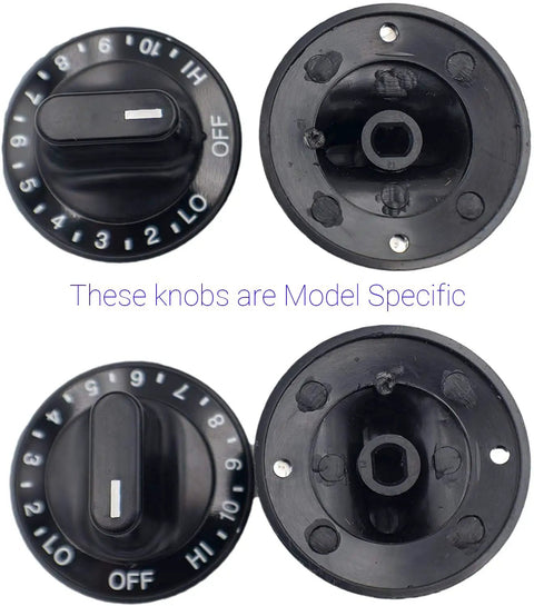 4 Pack Range Cooktop Burner Control Knobs Replacement For Model Specific Fits 703272 703662 704844 1658 and more, top and bottom view