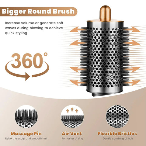 Powerful Volumizing Round Brush Attachment For Airwrap Styler nickel copper finish with 360-degree airflow design