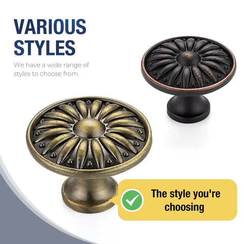 Antique Bronze Kitchen Cabinet Knobs 1-1/4 Inch Solid Metal Rosette Sunburst Pulls Built To Last For Cabinets Vanities And Dressers Set Of 10 Heavy Duty Drawer Knobs Vintage Vibe Hardware
