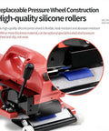 Close-up of Tough As Nails Pro Grade Hot Wedge Plastic Welder's replaceable silicone pressure wheel for efficient sealing.