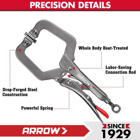 Six Inch C Clamp Locking Pliers With Swivel Pads For Welding And Woodworking Through Hole Adjustment And One Handed Release Trigger Boss Grade Heavy Duty Clamp Tool For Metalworking And Woodworking, drop-forged steel