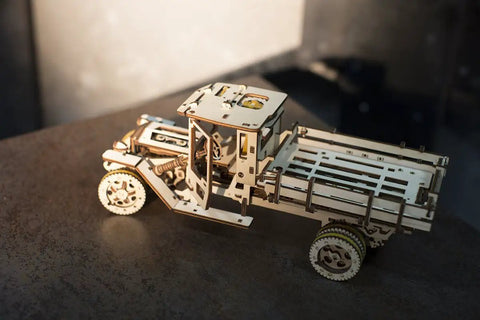 3D Self Propelled Wooden Model Truck UGM 11 Kit For Gearhead Builders And Collectors With Gear Driven Mechanism Realistic Wood Finish About 10 To 12 Hours Assembly Durable Brown Wood Craft Project That Feels Like Vintage Tech. 34x14x13 cm