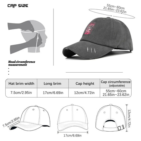 Its My 16th Birthday Dope Lightweight Low Profile Cap For Women Dark Grey Adjustable Buckle Back Strap Hat with size chart