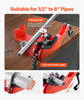 Heavy-Duty Pipe Chain Vise Workhorse With Two Bending Dies, One Half Inch To Eight Inch Pipe Capacity, 34.6 Inch Chain, Cast Iron Base