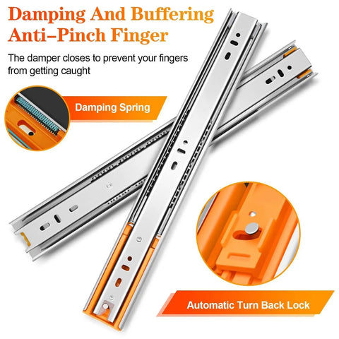 Pair Of 3-Section Soft Close Full Extension Ball Bearing Side Mount Drawer Slides 100 LB Capacity 20 Inch Length Smooth Glide